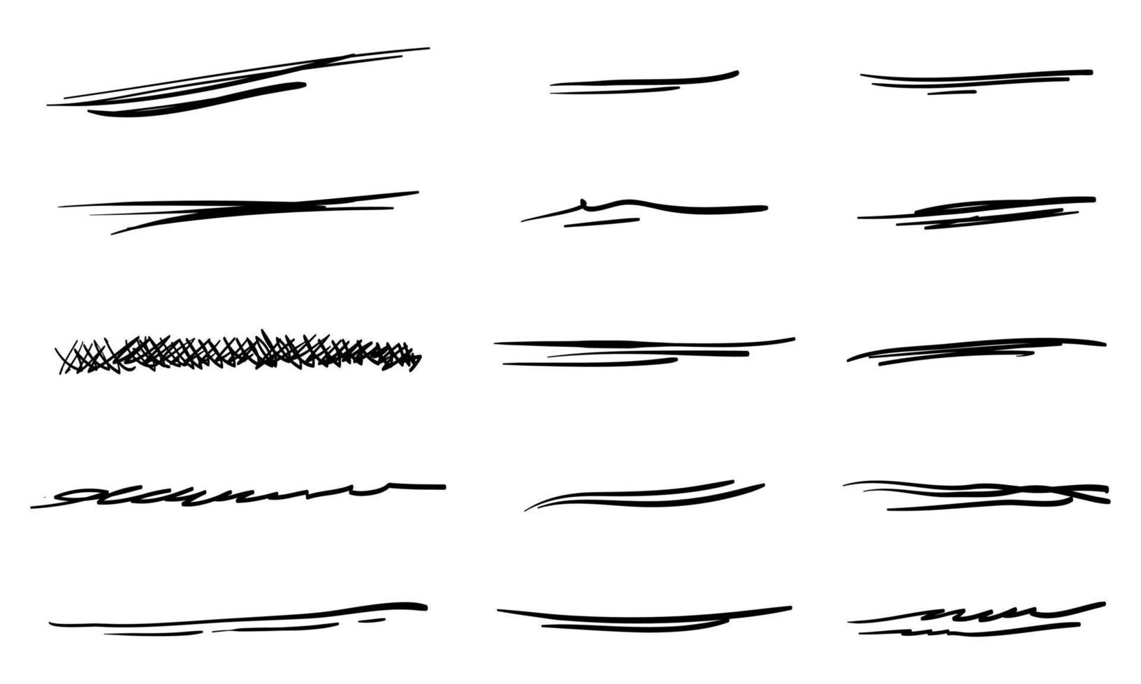 uppsättning handritade linjer. doodle designelement med understrykning, klotter, swashes, svep. virvla runt. vektor illustration