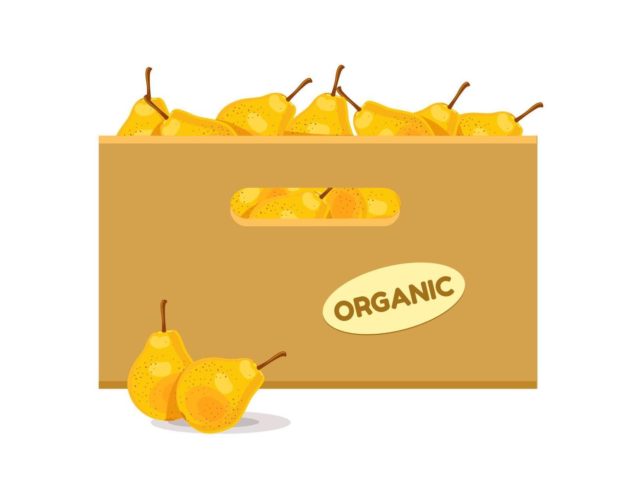 Karton mit Birnen. Fruchtkiste-Symbol. Vektor-Illustration isoliert auf weißem Hintergrund. vektor