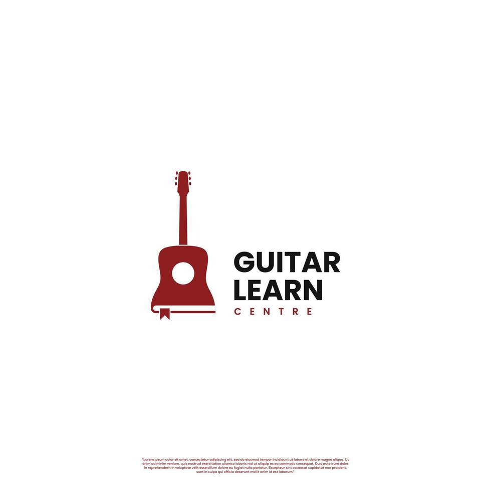 Gitarre lernen Logo-Design auf isoliertem Hintergrund, Gitarre kombinieren mit Buch-Logo-Konzept vektor