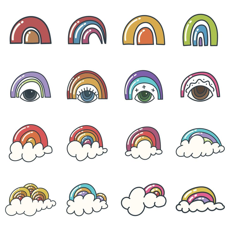 regenbogen und wolke handgezeichnete sammlungsvektorillustration vektor