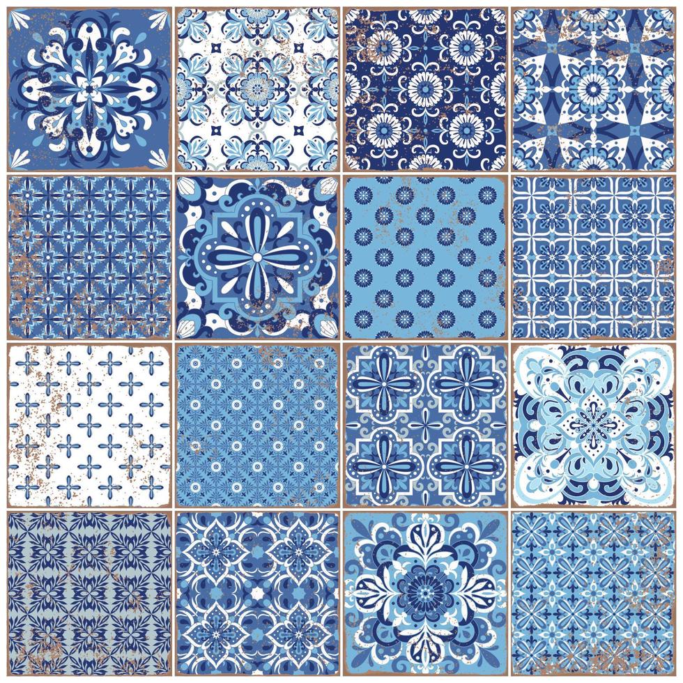 traditionella utsmyckade portugisiska plattor azulejos. vintage mönster för textildesign. vektor