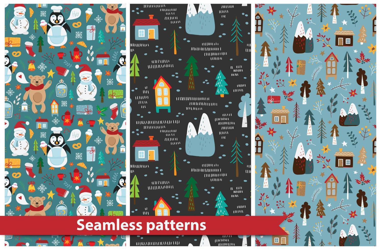 jul sömlös mönster med naiv vektor illustration för firande design.