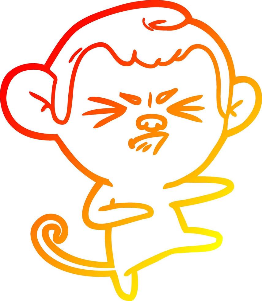 warme Gradientenlinie Zeichnung Cartoon wütender Affe vektor