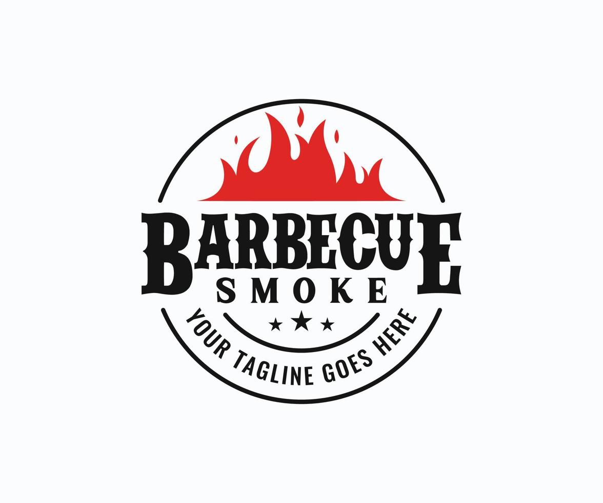 grilllogo mit bbq-logotyp und feuerkonzept. vektor