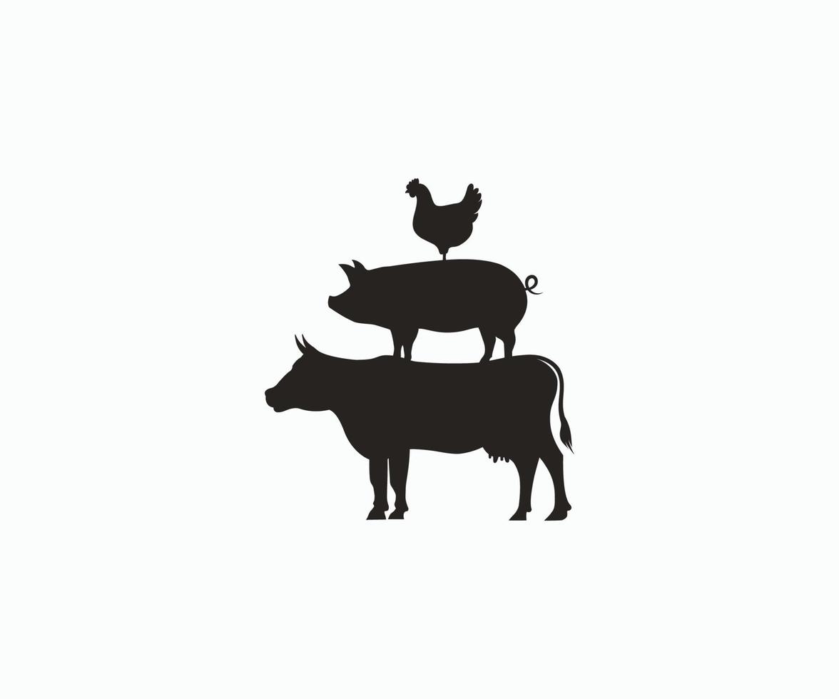 vektor graverat stil bruka djur samling. ko, gris, kyckling, ikon illustration isolerat vektor tecken symbol.