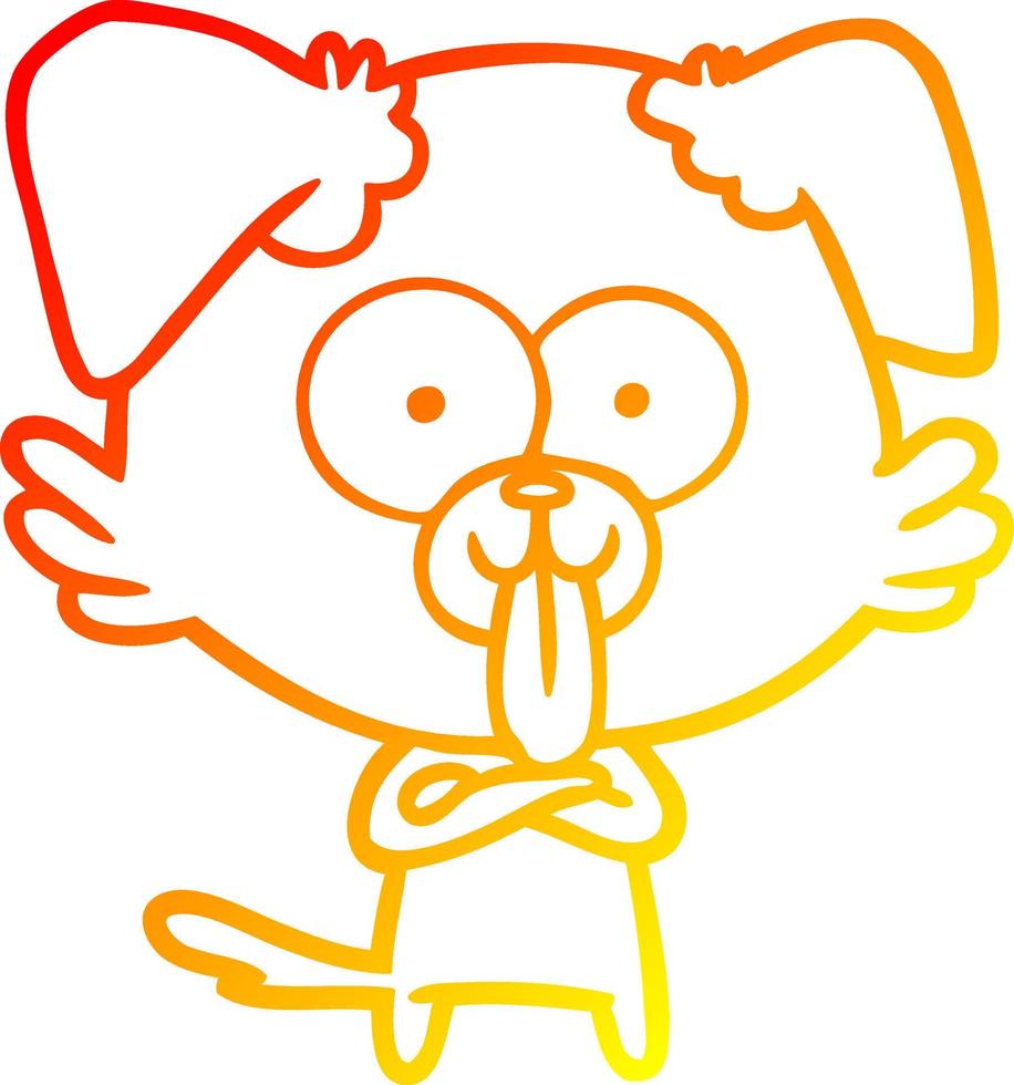 Warme Gradientenlinie zeichnet Cartoon-Hund mit herausgestreckter Zunge vektor