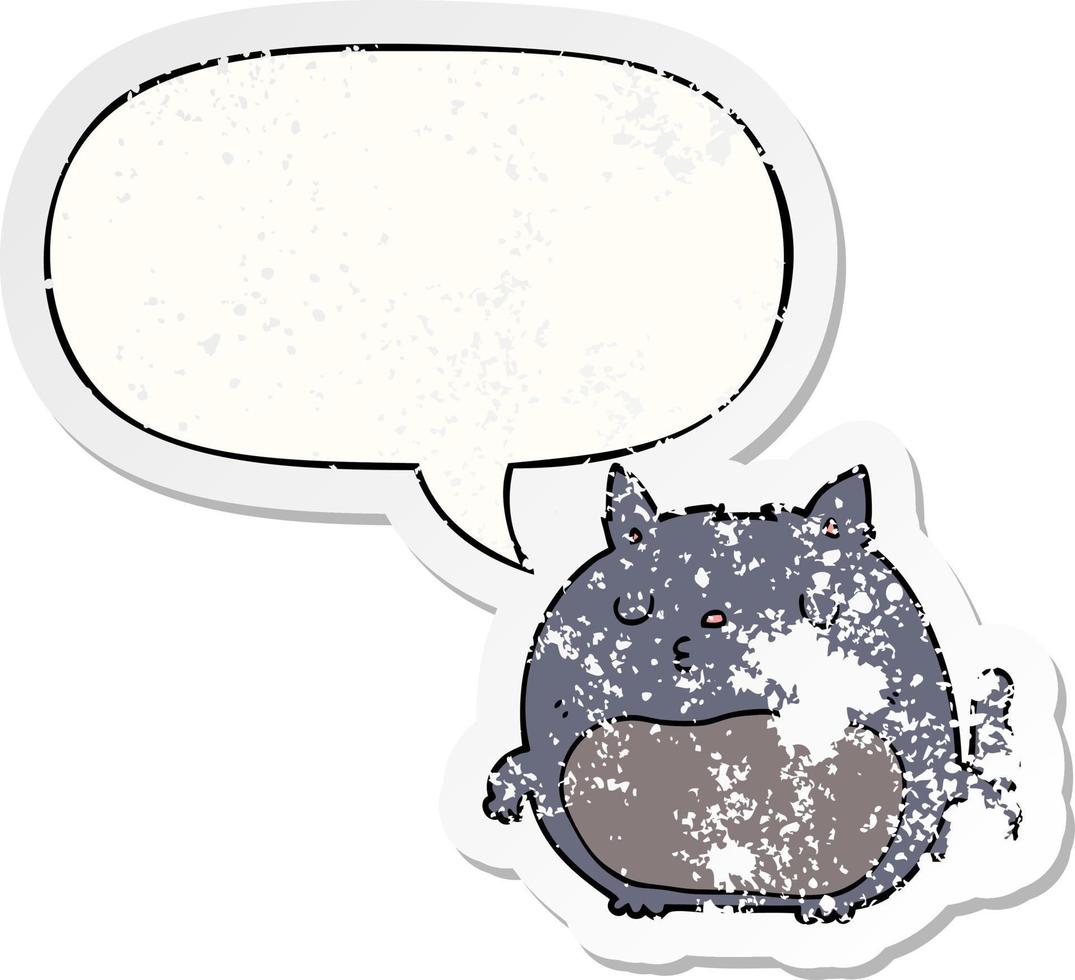 tecknad katt och pratbubbla nödställd klistermärke vektor