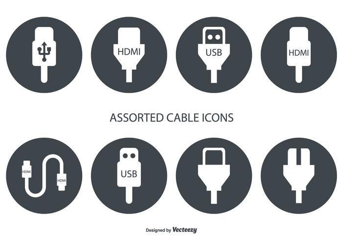 Verschiedene HDMI- und USB-Kabel-Vektor-Icons vektor