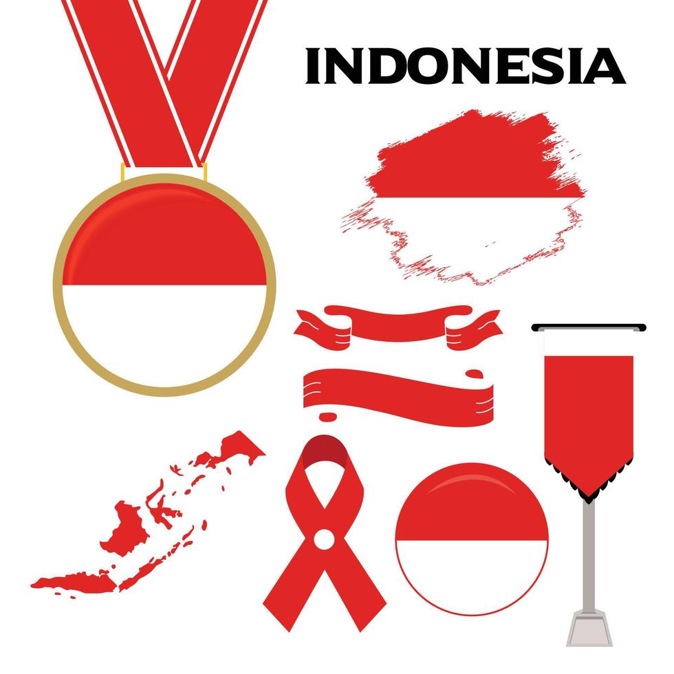 element samling med de flagga av indonesien design mall vektor