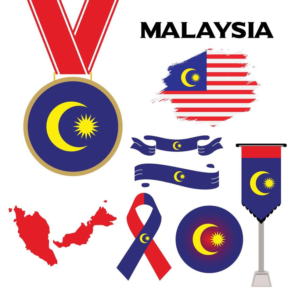elementsammlung mit der flagge von malaysia designvorlage vektor