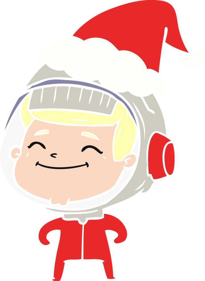 Fröhliche flache Farbillustration eines Astronauten mit Weihnachtsmütze vektor