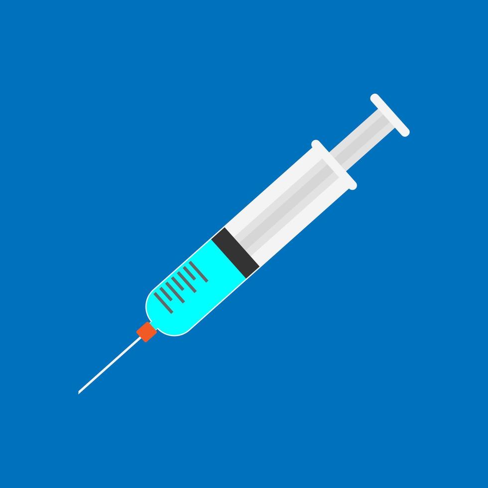 spruta med subkutan nål innehåller grön flytande medicin eller vaccin för injektion isolerat på blå bakgrund vektor