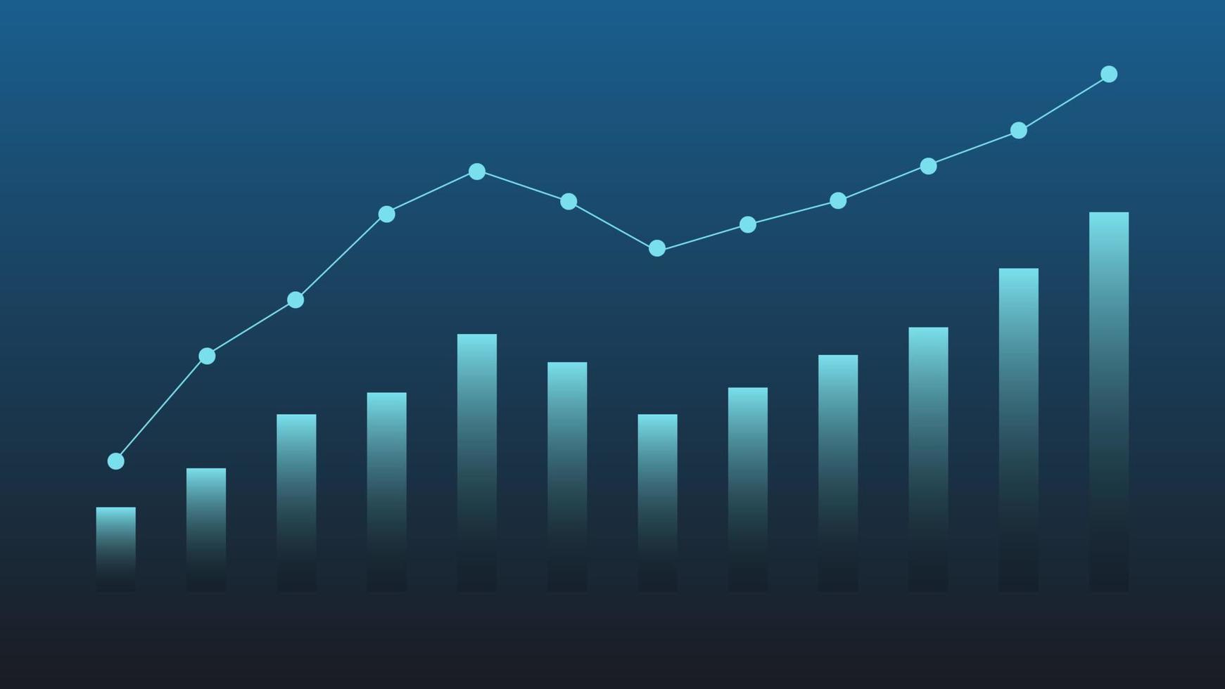 stapeldiagram visar affärsresultat och ekonomieffektivitet på mörkblå bakgrund vektor