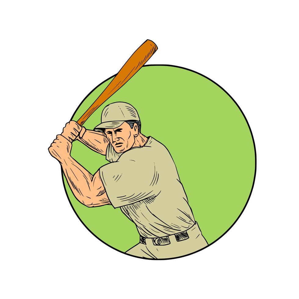 baseboll spelare vadd hållning cirkel teckning vektor