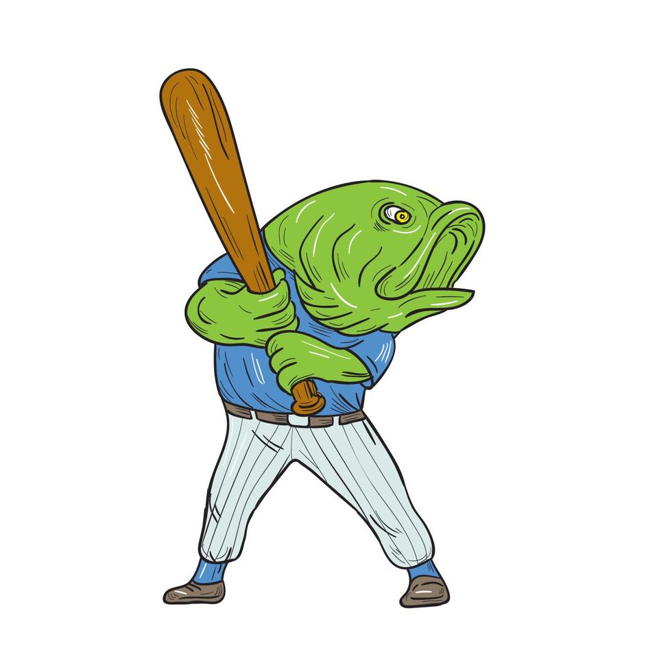 Forellenbass-Baseballspieler, der Cartoon schlägt vektor