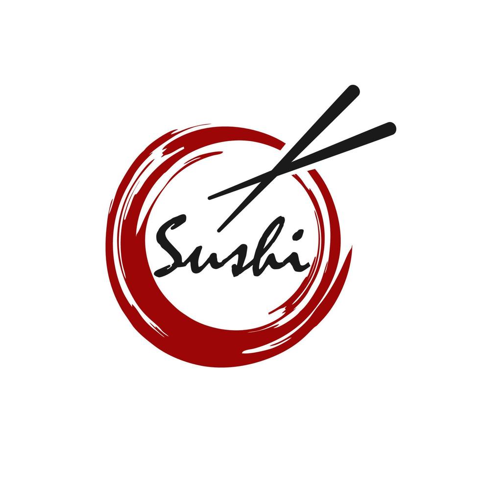 ätpinne swoosh skål orientaliskt japanskt kök, japansk sushi fisk och skaldjur logotyp designinspiration vektor