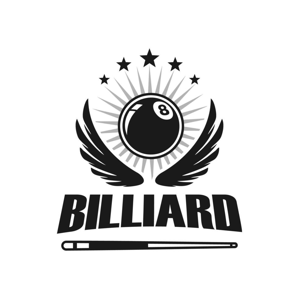 Billard-Logo-Design-Vektor. Sportetiketten für Billardzimmer. Vorlage für das Logo des Billardclubs. vektor