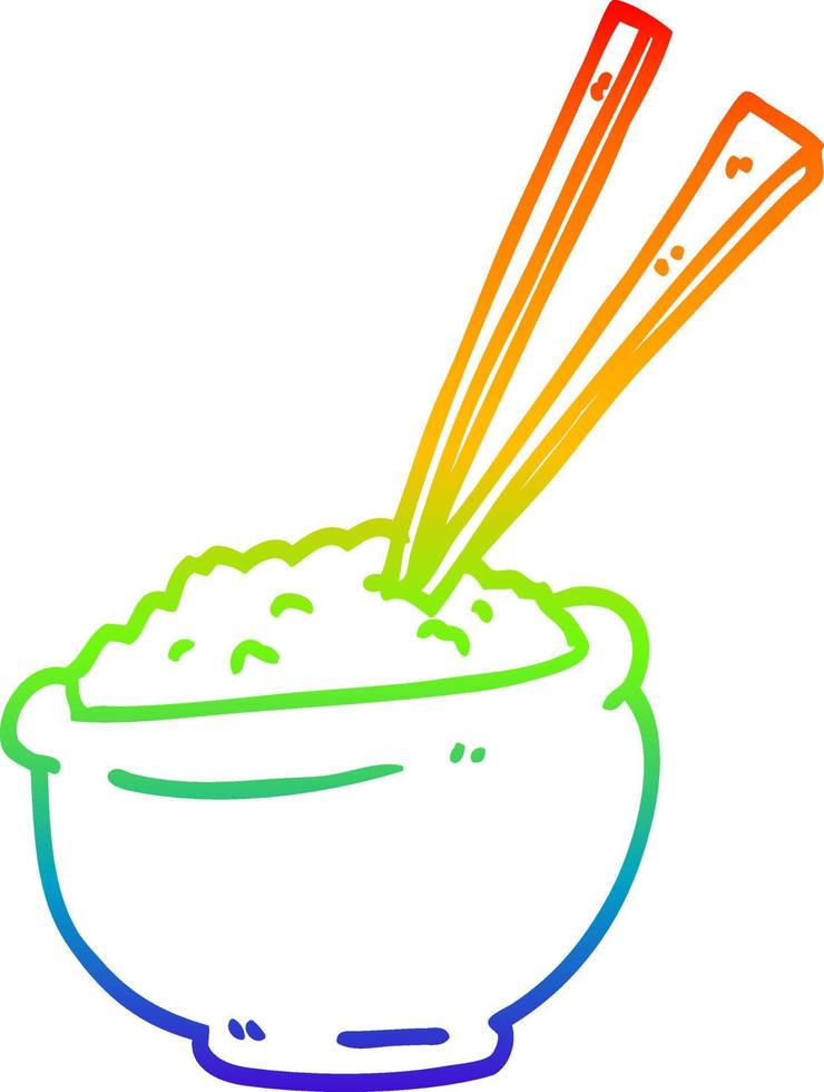 regnbåge lutning linje teckning tecknad serie skål av ris med ätpinnar vektor