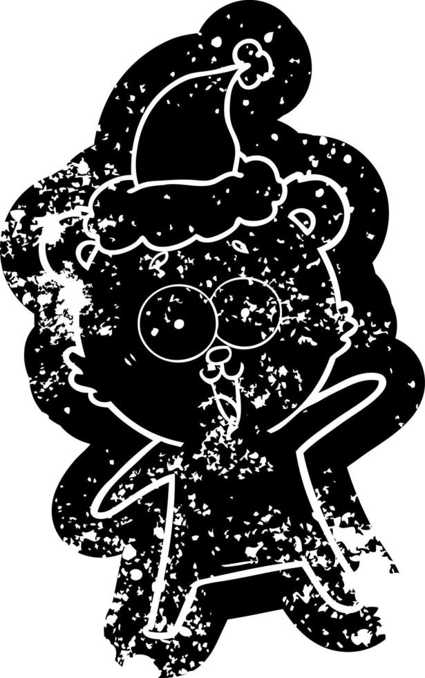 skrattande teddy Björn tecknad serie bedrövad ikon av en bär santa hatt vektor