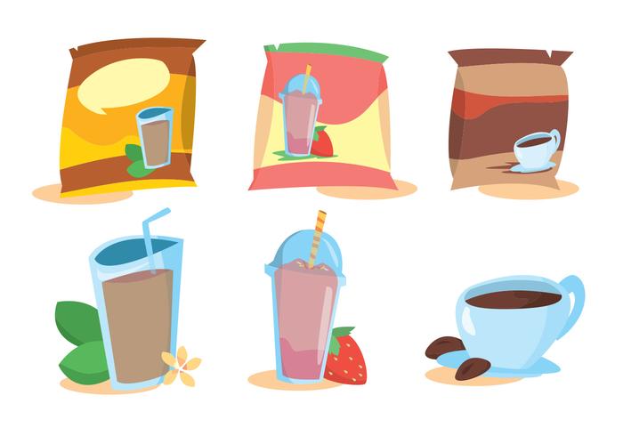 Instant drink sachet vector set