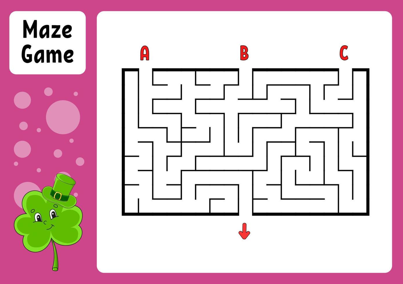 rechteckiges Labyrinth. Spiel für Kinder. drei Eingänge, ein Ausgang. Arbeitsblatt Bildung. Puzzle für Kinder. Labyrinth Rätsel. Farbvektorillustration. den richtigen Weg finden. Zeichentrickfigur. vektor