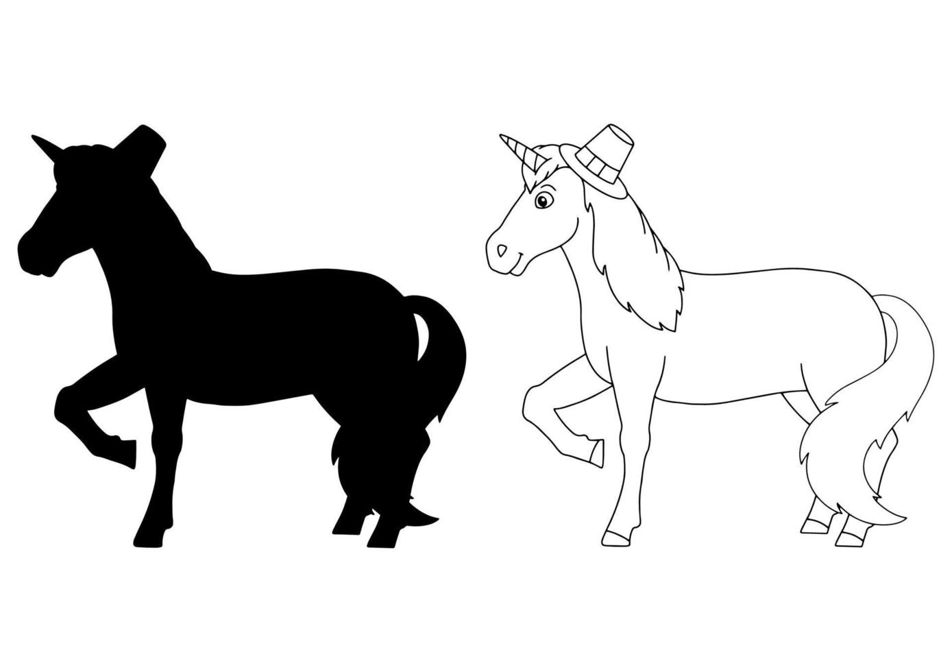 Zauberfee Einhorn. süßes Pferd. schwarze Silhouette. Gestaltungselement. Vektor-Illustration isoliert auf weißem Hintergrund. Vorlage für Bücher, Aufkleber, Poster, Karten, Kleidung. vektor