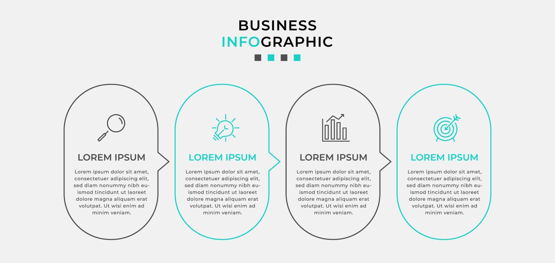 Vektor-Infografik-Design-Geschäftsvorlage mit Symbolen und 4 Optionen oder Schritten. kann für Prozessdiagramme, Präsentationen, Workflow-Layouts, Banner, Flussdiagramme und Infografiken verwendet werden vektor