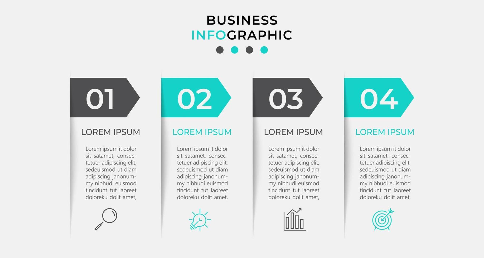 vektor infographic design affärsmall med ikoner och 4 alternativ eller steg. kan användas för processdiagram, presentationer, arbetsflödeslayout, banner, flödesschema, infograf