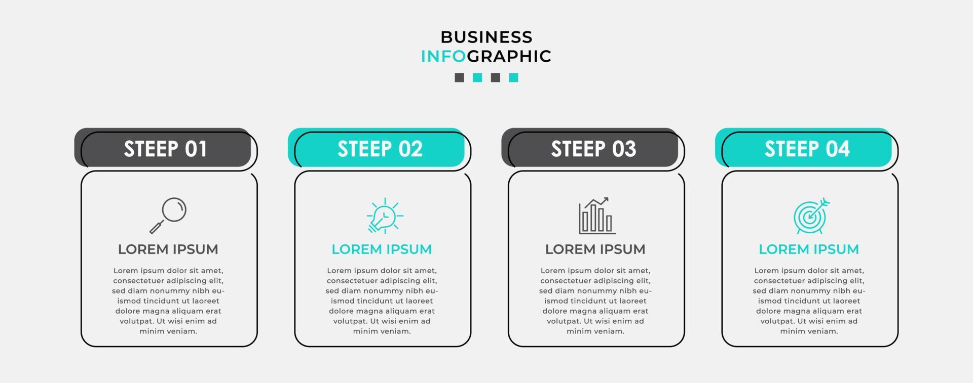 vektor infographic design affärsmall med ikoner och 4 alternativ eller steg. kan användas för processdiagram, presentationer, arbetsflödeslayout, banner, flödesschema, infograf