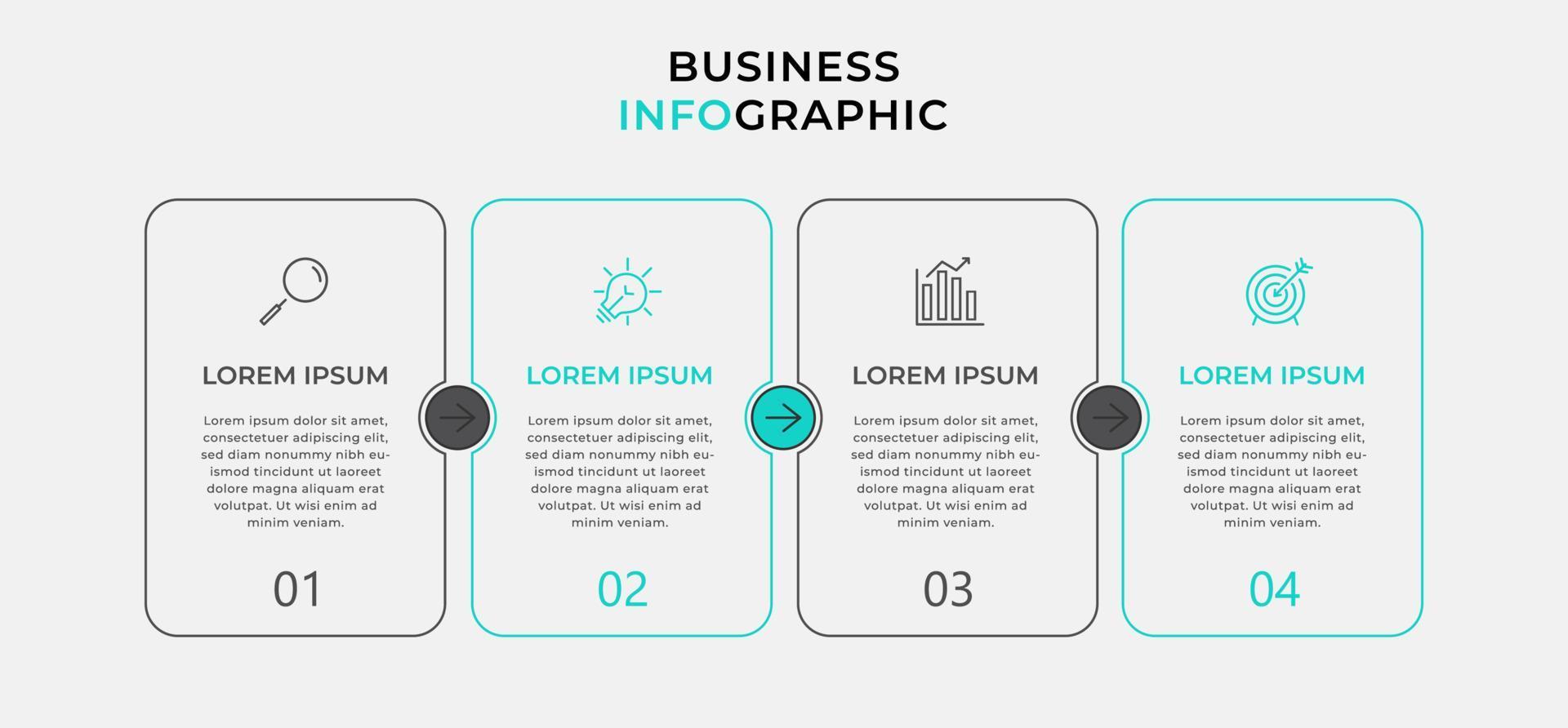 Vektor-Infografik-Design-Geschäftsvorlage mit Symbolen und 4 Optionen oder Schritten. kann für Prozessdiagramme, Präsentationen, Workflow-Layouts, Banner, Flussdiagramme und Infografiken verwendet werden vektor