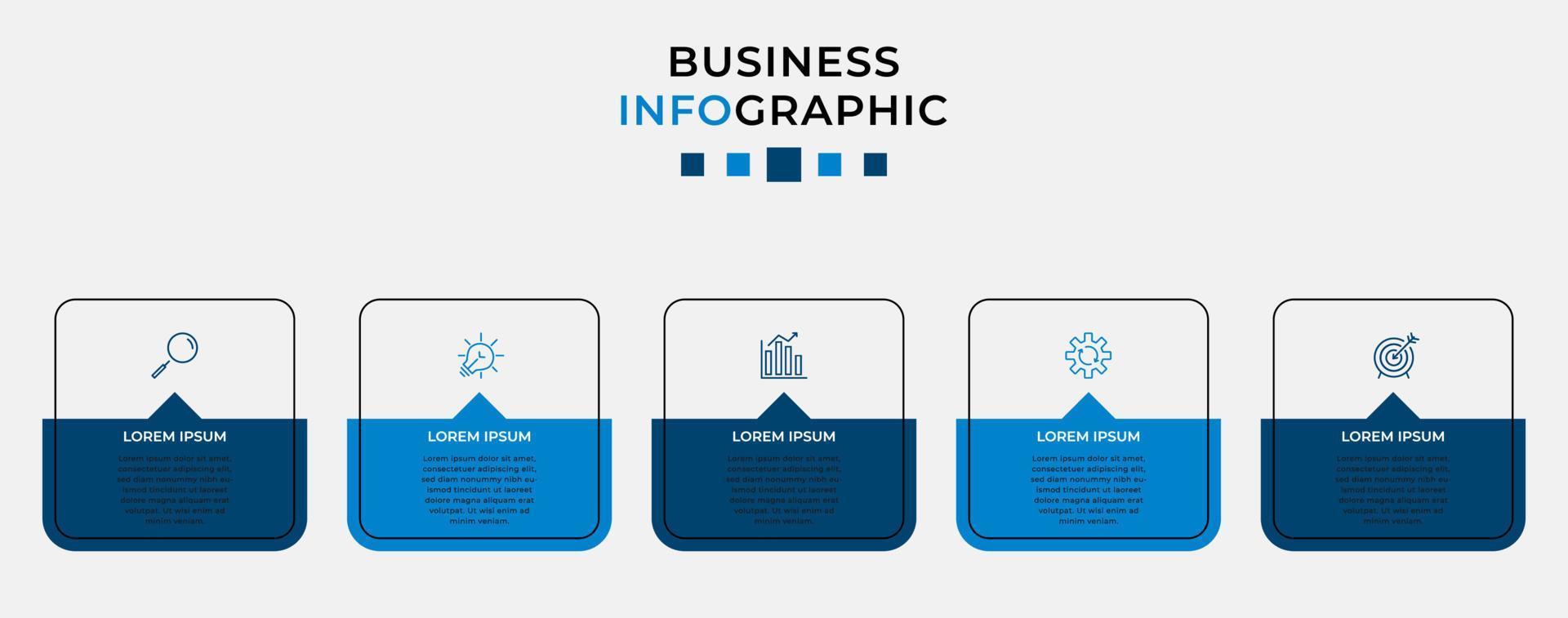 vektor infographic design affärsmall med ikoner och 5 alternativ eller steg. kan användas för processdiagram, presentationer, arbetsflödeslayout, banner, flödesschema, infografik