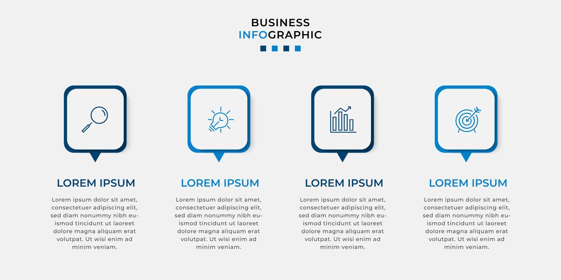 vektor infographic design affärsmall med ikoner och 4 alternativ eller steg. kan användas för processdiagram, presentationer, arbetsflödeslayout, banner, flödesschema, infograf