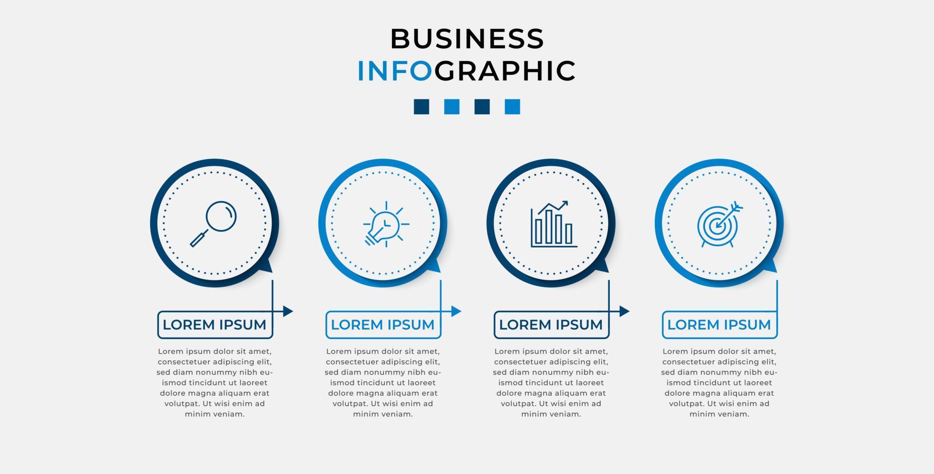 Vektor-Infografik-Design-Geschäftsvorlage mit Symbolen und 4 Optionen oder Schritten. kann für Prozessdiagramme, Präsentationen, Workflow-Layouts, Banner, Flussdiagramme und Infografiken verwendet werden vektor