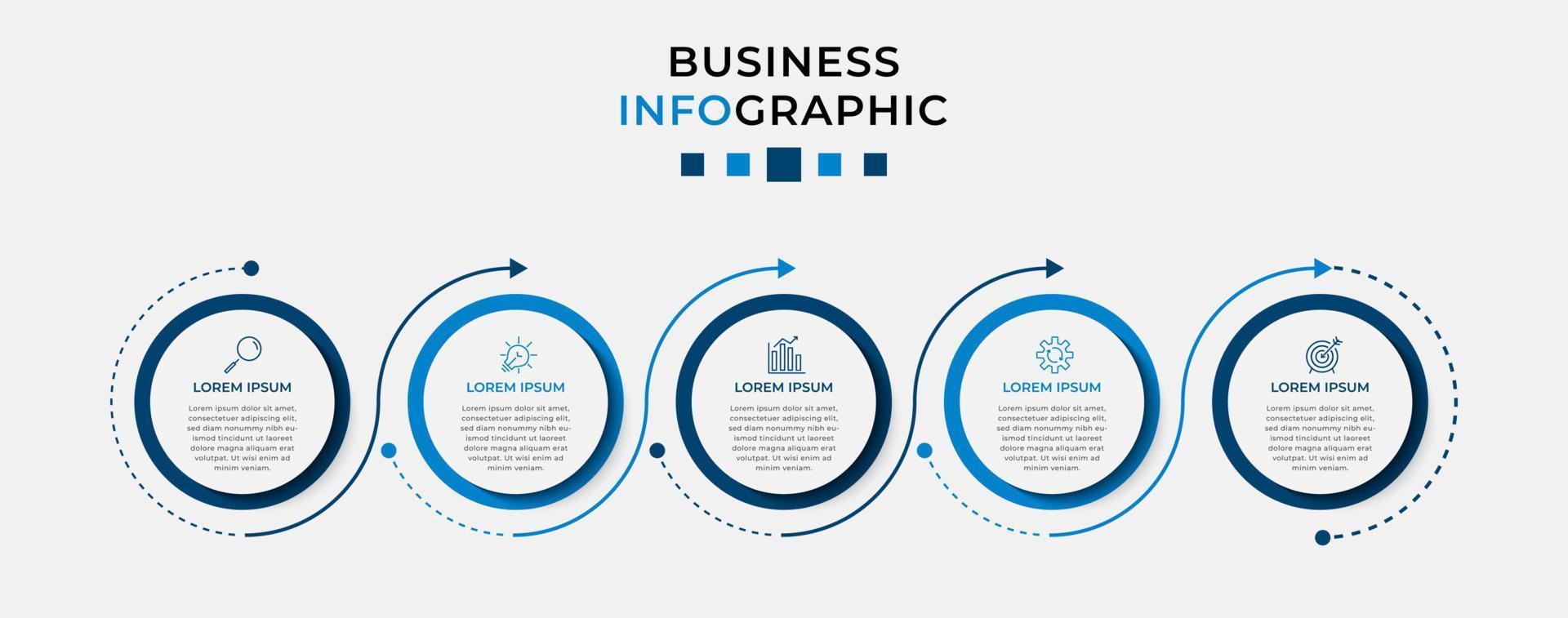 vektor infographic design affärsmall med ikoner och 5 alternativ eller steg. kan användas för processdiagram, presentationer, arbetsflödeslayout, banner, flödesschema, infografik