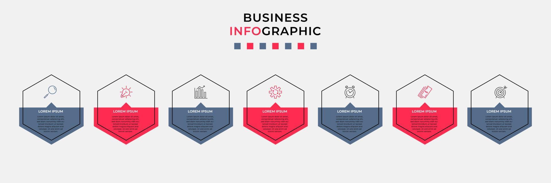 företag infographic design mall vektor med ikoner och 7 alternativ eller steg. kan vara Begagnade för bearbeta diagram, presentationer, arbetsflöde layout, baner, strömma Diagram, info Graf