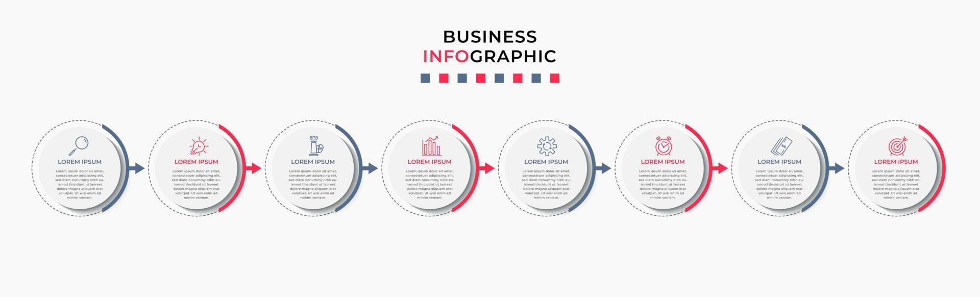 vektor infographic design företag mall med ikoner och 8 alternativ eller steg. kan vara Begagnade för bearbeta diagram, presentationer, arbetsflöde layout, baner, strömma Diagram, info Graf