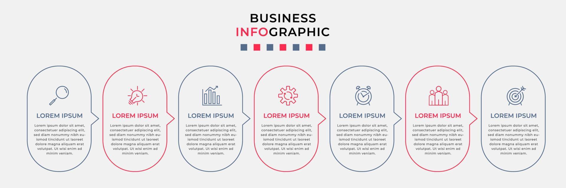 företag infographic design mall vektor med ikoner och 7 alternativ eller steg. kan vara Begagnade för bearbeta diagram, presentationer, arbetsflöde layout, baner, strömma Diagram, info Graf