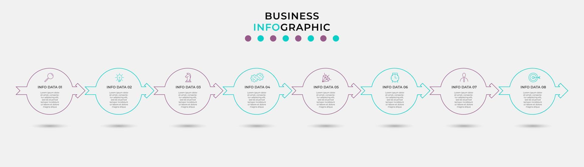vektor infographic design företag mall med ikoner och 8 alternativ eller steg. kan vara Begagnade för bearbeta diagram, presentationer, arbetsflöde layout, baner, strömma Diagram, info Graf