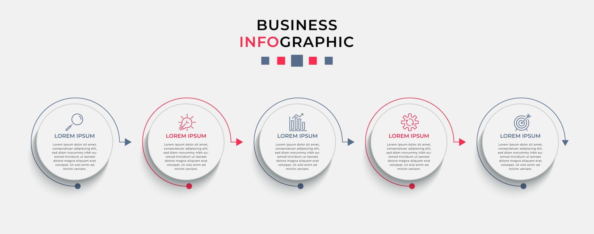 Vektor-Infografik-Design-Geschäftsvorlage mit Symbolen und 5 Optionen oder Schritten. kann für Prozessdiagramme, Präsentationen, Workflow-Layouts, Banner, Flussdiagramme und Infografiken verwendet werden vektor