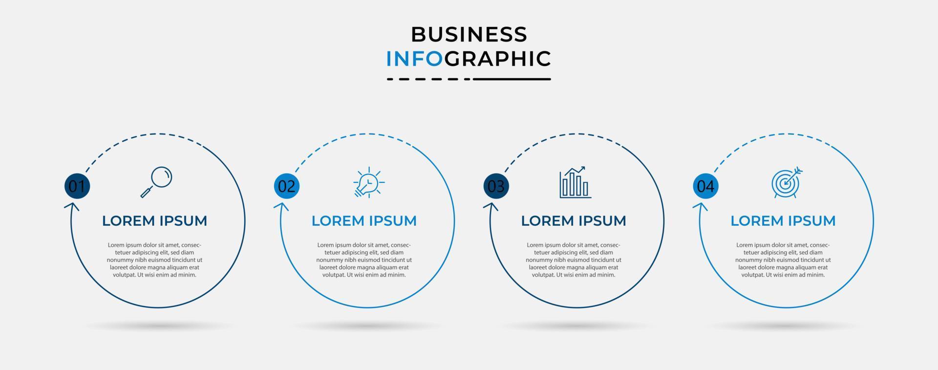 vektor infographic design affärsmall med ikoner och 4 alternativ eller steg. kan användas för processdiagram, presentationer, arbetsflödeslayout, banner, flödesschema, infograf