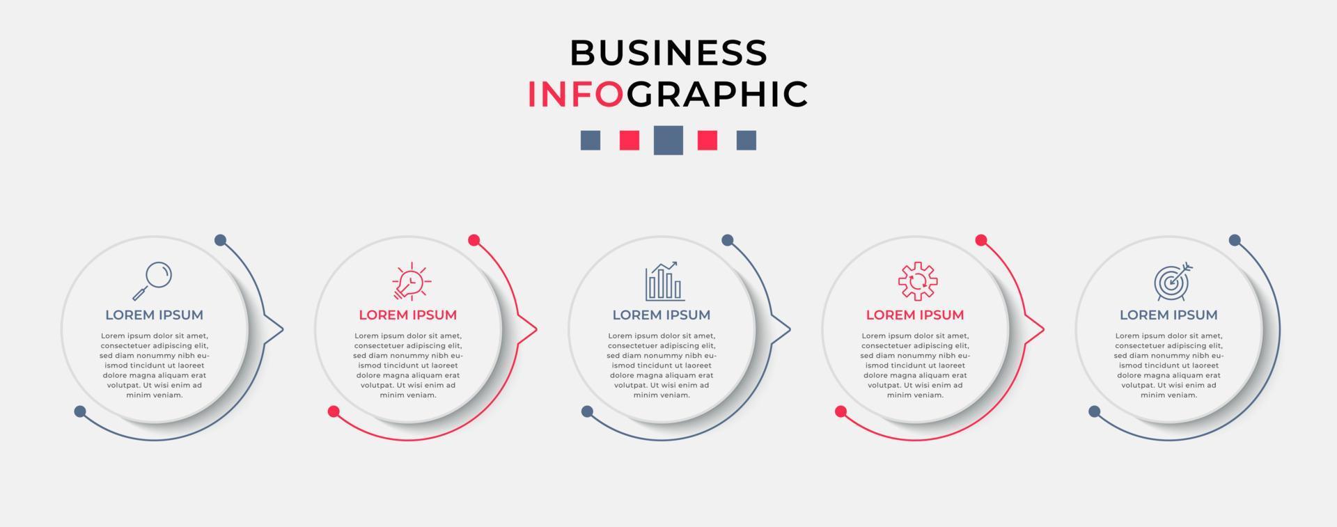 Vektor-Infografik-Design-Geschäftsvorlage mit Symbolen und 5 Optionen oder Schritten. kann für Prozessdiagramme, Präsentationen, Workflow-Layouts, Banner, Flussdiagramme und Infografiken verwendet werden vektor