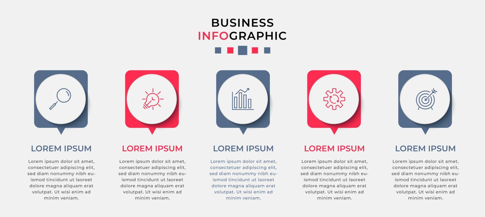 vektor infographic design affärsmall med ikoner och 5 alternativ eller steg. kan användas för processdiagram, presentationer, arbetsflödeslayout, banner, flödesschema, infograf