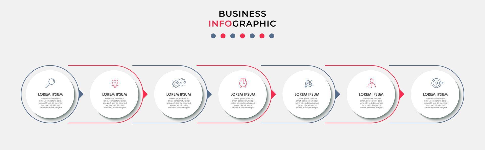företag infographic design mall vektor med ikoner och 7 alternativ eller steg. kan vara Begagnade för bearbeta diagram, presentationer, arbetsflöde layout, baner, strömma Diagram, info Graf