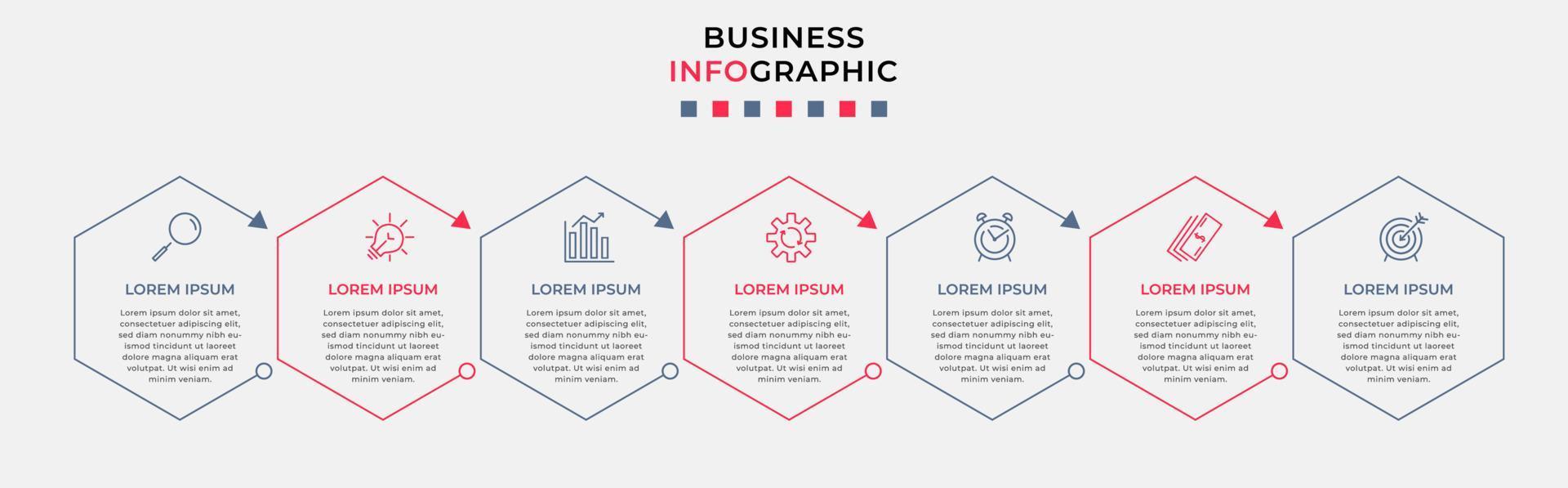 företag infographic design mall vektor med ikoner och 7 alternativ eller steg. kan vara Begagnade för bearbeta diagram, presentationer, arbetsflöde layout, baner, strömma Diagram, info Graf