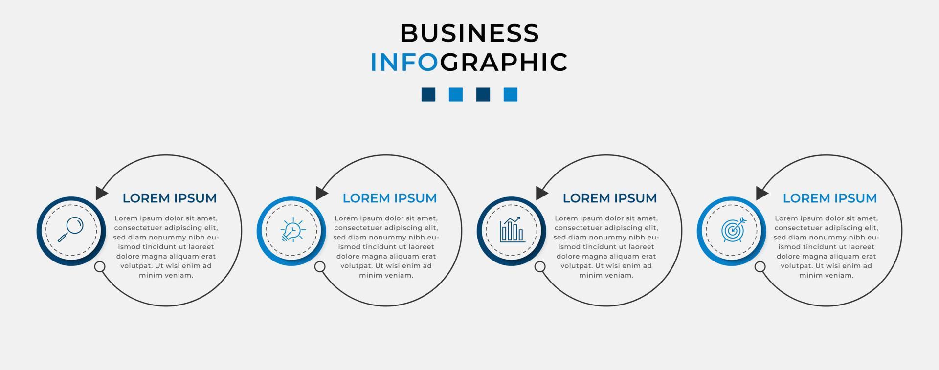 vektor infographic design affärsmall med ikoner och 4 alternativ eller steg. kan användas för processdiagram, presentationer, arbetsflödeslayout, banner, flödesschema, infograf