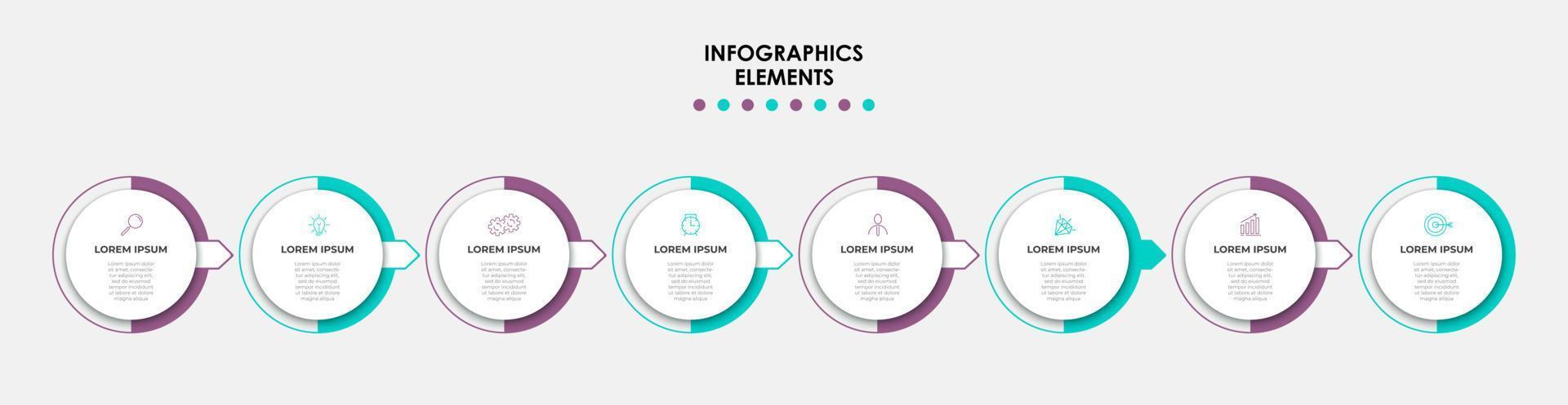 Vektor-Infografik-Design-Geschäftsvorlage mit Symbolen und 8 Optionen oder Schritten. kann für Prozessdiagramme, Präsentationen, Workflow-Layouts, Banner, Flussdiagramme und Infografiken verwendet werden vektor