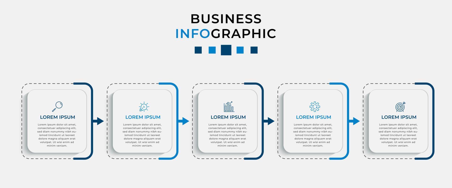 Vektor-Infografik-Design-Geschäftsvorlage mit Symbolen und 5 Optionen oder Schritten. Kann für Prozessdiagramme, Präsentationen, Workflow-Layout, Banner, Flussdiagramm und Infografik verwendet werden vektor