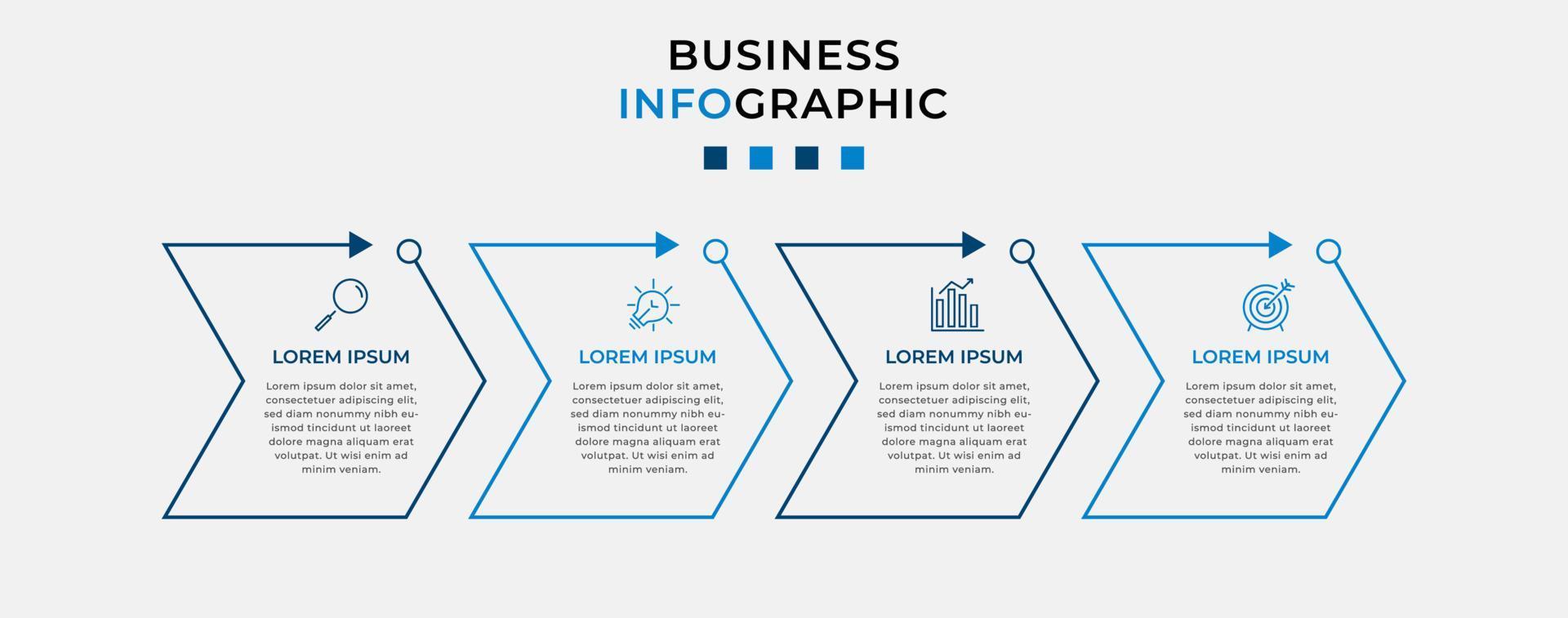 vektor infographic design affärsmall med ikoner och 4 alternativ eller steg. kan användas för processdiagram, presentationer, arbetsflödeslayout, banner, flödesschema, infograf