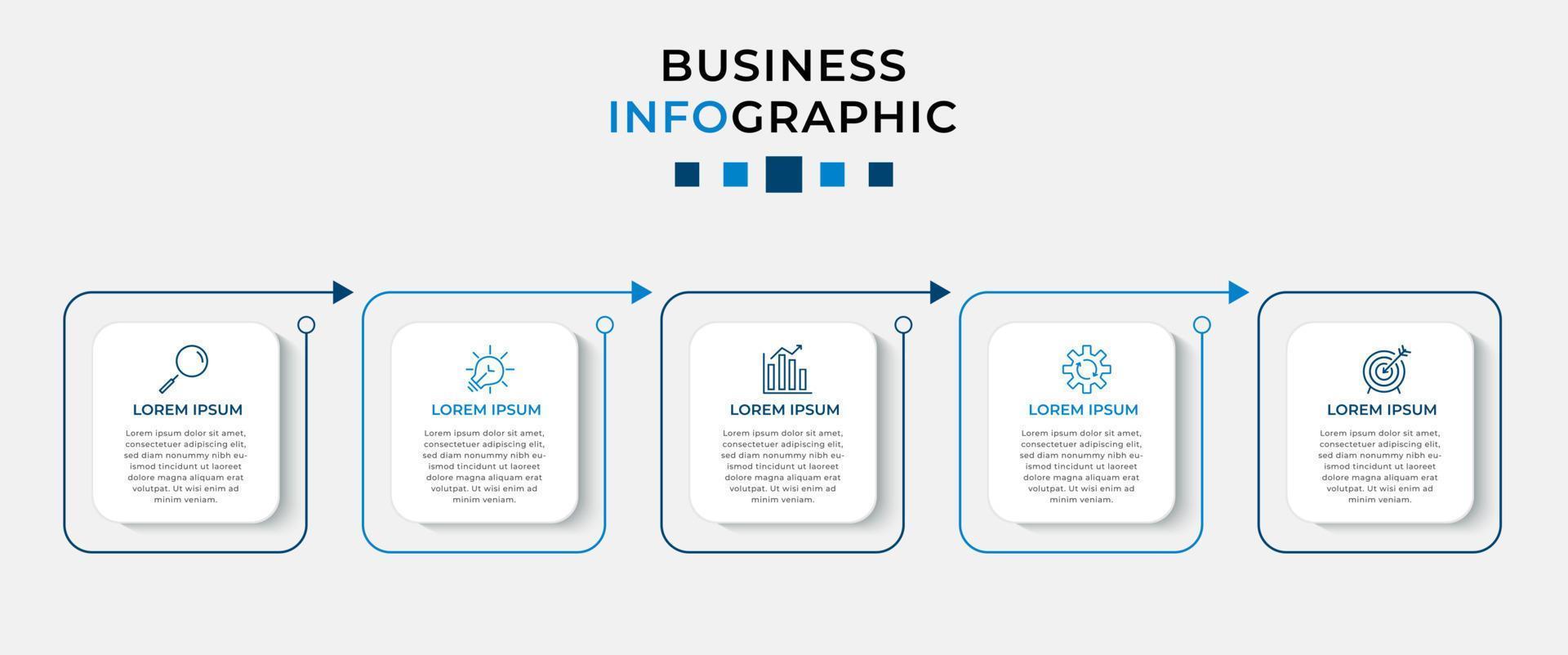 vektor infographic design affärsmall med ikoner och 5 alternativ eller steg. kan användas för processdiagram, presentationer, arbetsflödeslayout, banner, flödesschema, infografik