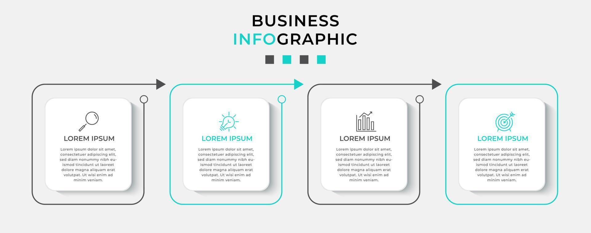 vektor infographic design affärsmall med ikoner och 4 alternativ eller steg. kan användas för processdiagram, presentationer, arbetsflödeslayout, banner, flödesschema, infograf